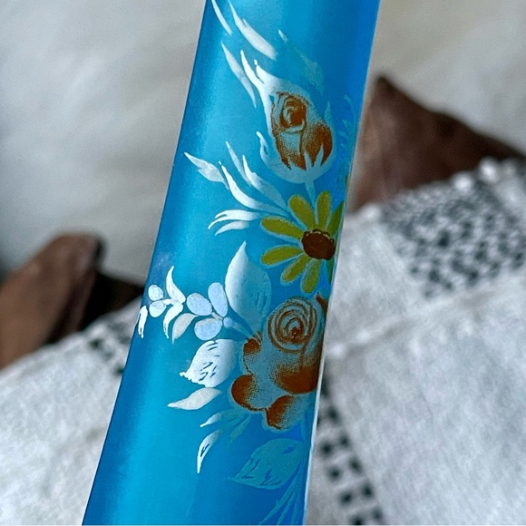 Westmoreland | Vintage | Blue Mist Hand Painted Floral Satin Glass Bud Vase 9.5" - Picture 7 of 13